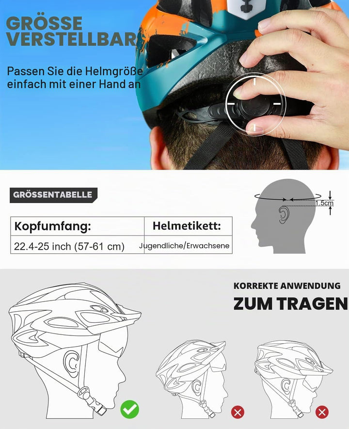 RaMokey Fahrradhelm mit Licht für hohe Sicherheit - Urban Helm, Fahrradhelm für Herren Damen mit Abn