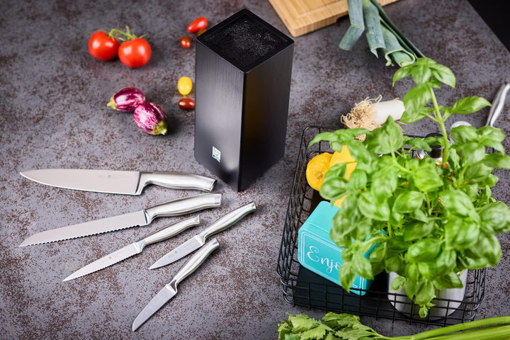 RÖSLE Bürsten-Messerblock Basic Line bestückt 6-tlg., Hochwertiger Messerblock aus Bambusholz mit 5