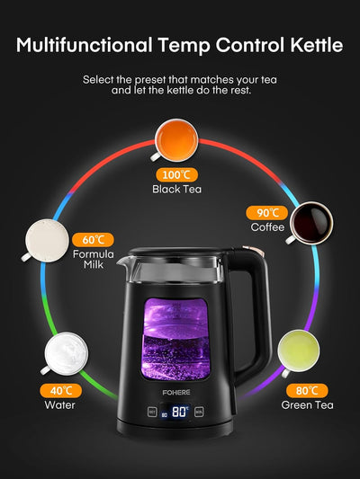 Elektrischer Wasserkocher mit Temperatureinstellung,1.7L Glas Wasserkocher mit Warmhaltefunktion, 22