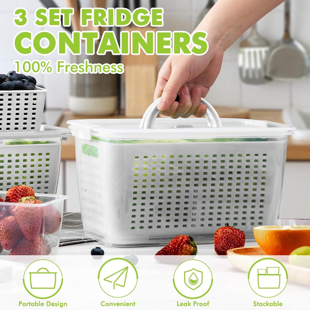 Luxear Frischhaltedosen für Gemüse Obst Aufbewahrung Kühlschrank, 3Set (4L+1,7L+0,5L) BPA Frei Frisc