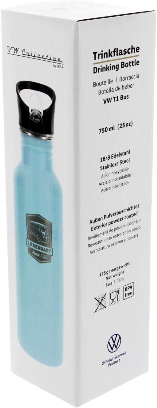 BRISA VW Collection - Volkswagen Edelstahl Trink-Flasche mit Schriftzug & Vintage Logo im T1 Bus Des