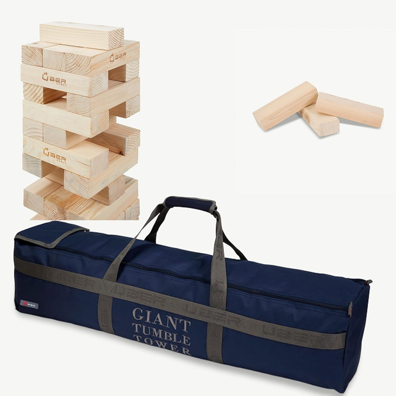 Ubergames Wackelturm XL Spiel Aus ECO Holz - 15kg - Top Qualität Stapelturm (Pinienholz bis 150 cm)