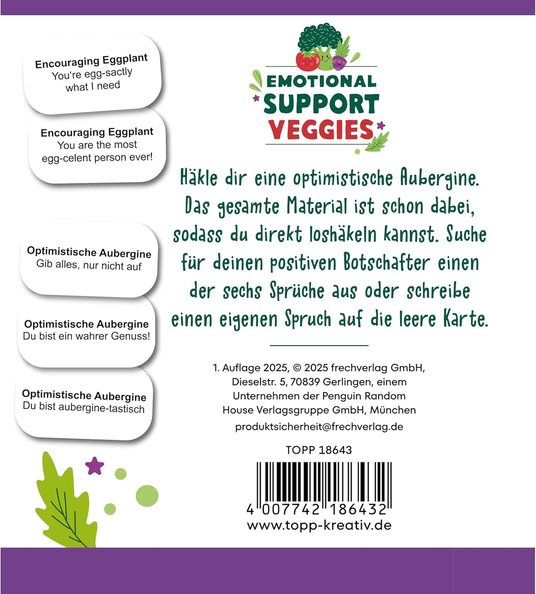 Emotional Support Veggies Häkelset Aubergine: Anleitung, Misch-Garn in 2 Farben, Stickgarn, Füllwatt