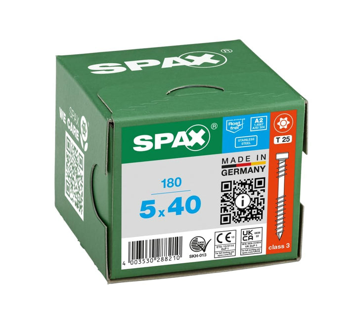 SPAX Terrassenschraube, 5 x 40 mm, 180 Stück, Fixiergewinde, Zylinderkopf, T-STAR plus T25, CUT-Spit