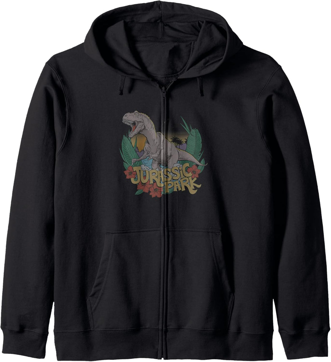 Jurassic Park T-Rex Roaring In Blooming Tropics Kapuzenjacke