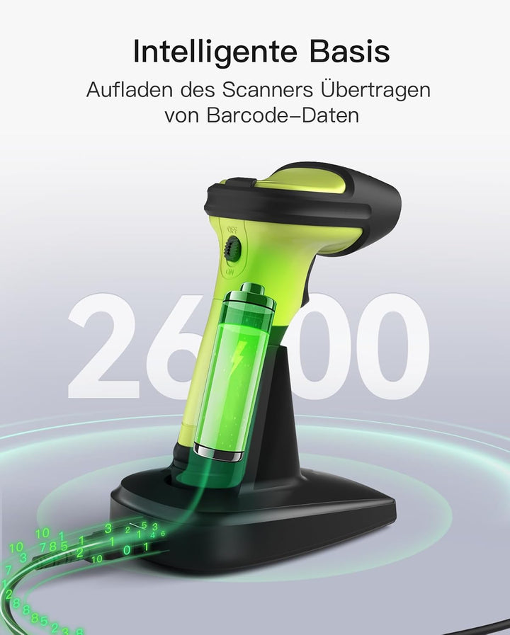 Inateck Barcode Scanner Bluetooth mit Ladestation, 1D/2D/QR, BCST-72S, Grün, Grün