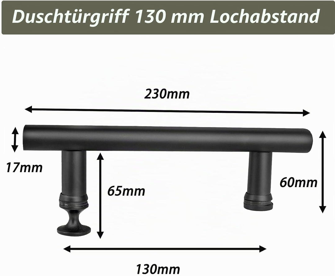 Griffe für Duschtüren Schwarz Duschtür Griff 130mm Loch zu Loch, Griff Beidseitig für Duschtür Glast