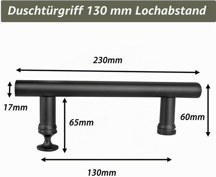 Griffe für Duschtüren Schwarz Duschtür Griff 130mm Loch zu Loch, Griff Beidseitig für Duschtür Glast