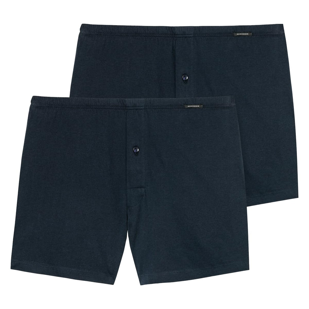 Schiesser Herren 2 PACK Boxershorts Baumwolle Jersey weich Multipack - Jerseyboxer S Dunkelblau_1740