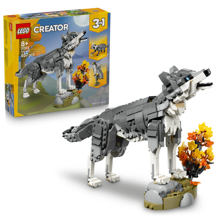 LEGO Creator Waldtiere: Wolf Spielzeug - Tierfigur mit 2 Bauoptionen - Falke oder Waschbär - DIY Dek