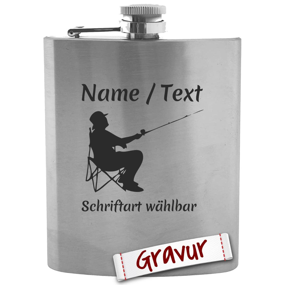Angeln Geschenk Flachmann mit Gravur personalisiert, Angler Geschenke für Männer, Geschenkidee Herre