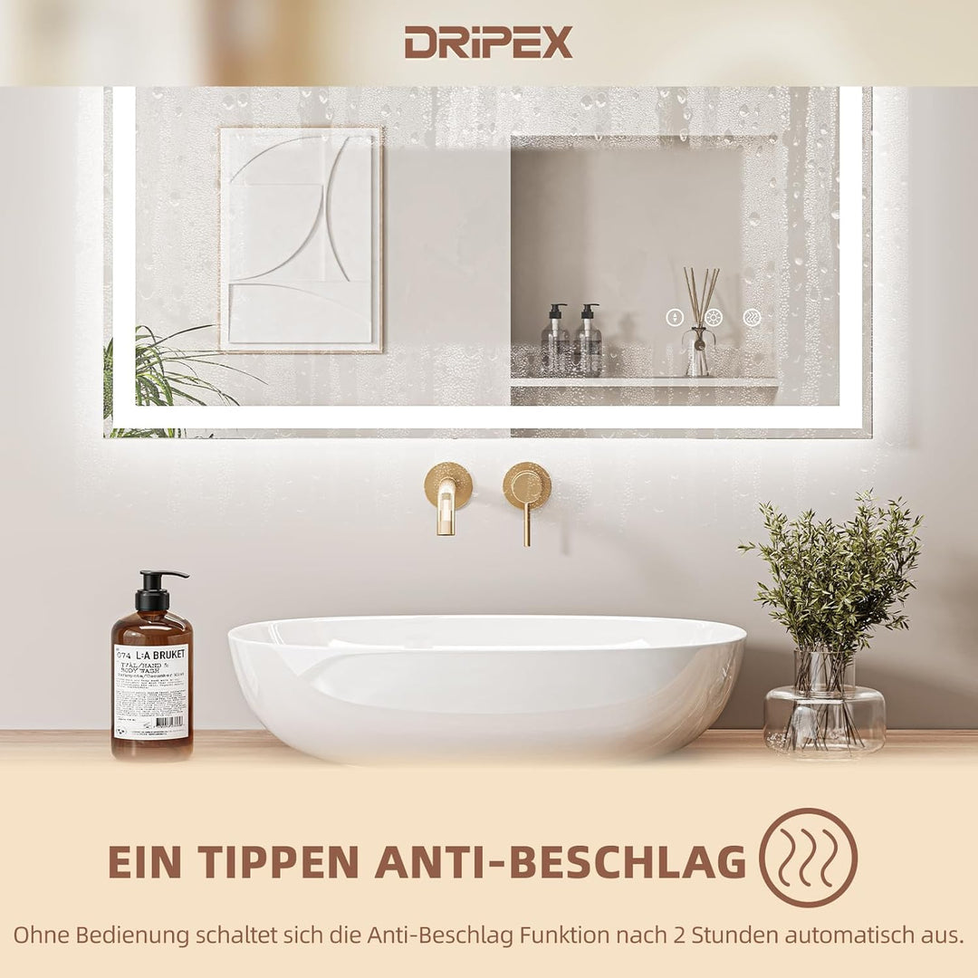 Badezimmerspiegel Led Badspiegel, Speicherfunktion, Touch-Schalter, Druckknopf, Dimmbar, 3 Lichtfarb