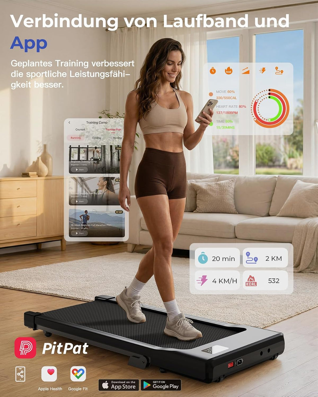 MJWW Walking Pad mit Steigung 6%, Laufband für Zuhause &amp; Büro 136 KG mit Smart App 6 km/h &amp; 12 km/h,