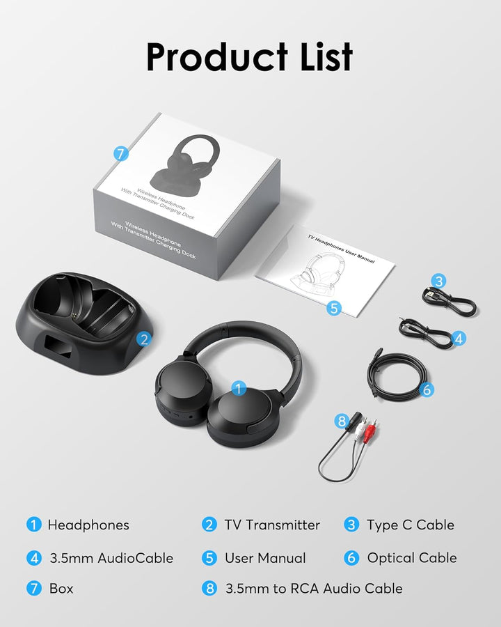 Doohoeek TV Kopfhörer Kabellos, Bluetooth 5.3 Over-Ear Headphones mit Ladestation&Digital Display, P