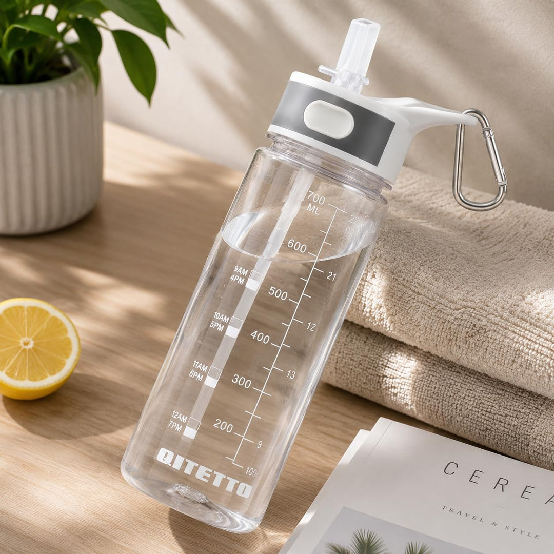 Louis Donné 800ml Transparent Auslaufsicher Trinkflasche Sports Wasserflasche Mit Zeitmarkierungs-Tr