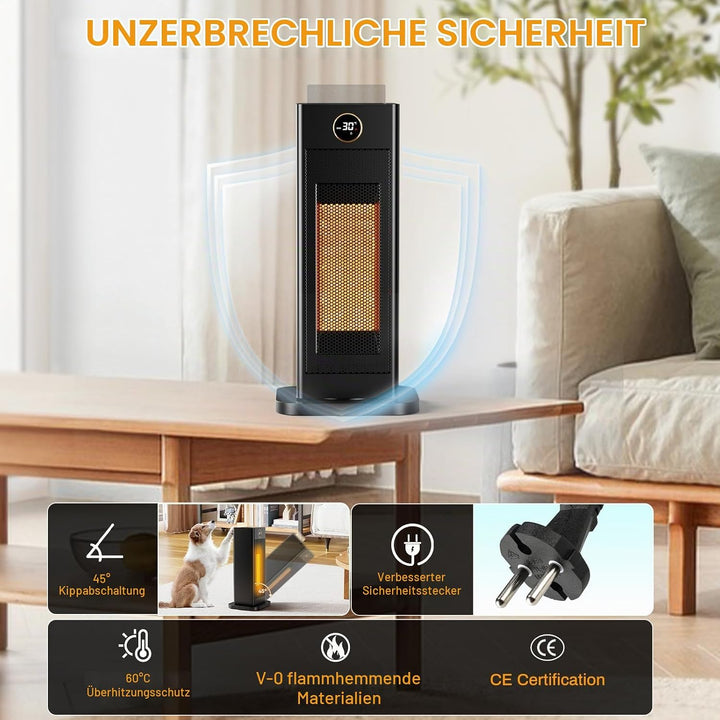 LIFERUN 2000W Keramik Heizlüfter Energiesparend mit Luftbefeuchter led Flammenlicht, Leise, 2S Wärmt