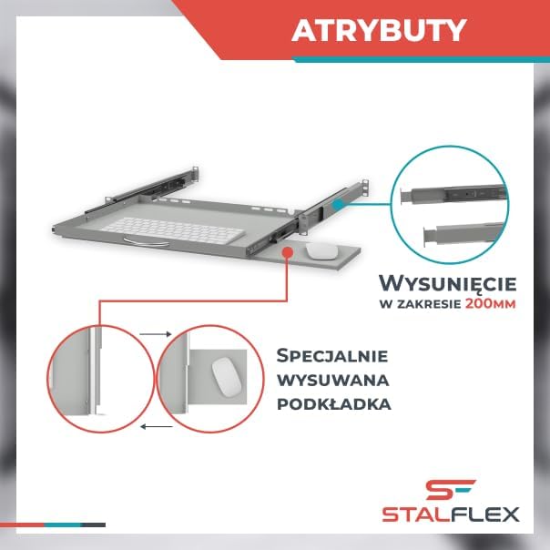 19" Ausziehbarer Regalboden für Tastatur und Maus, 350mm, grau RSR19-1U-350G-KM