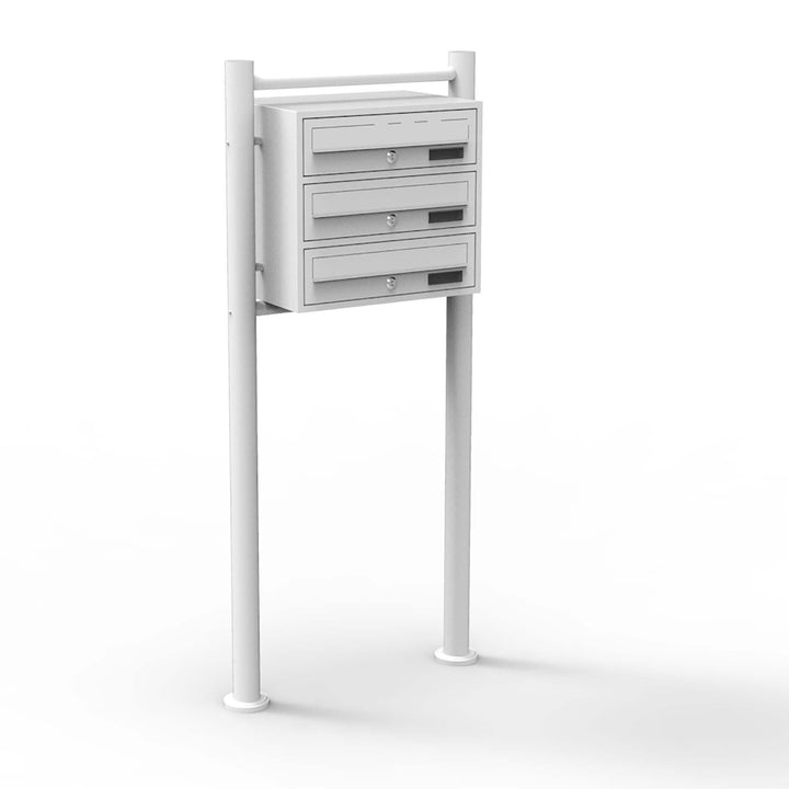 Wiltec 3er Briefkastenanlage weiss 513 x 270 x 1150 mm, Standbriefkasten mit 3 Fächern, Schlüssel un