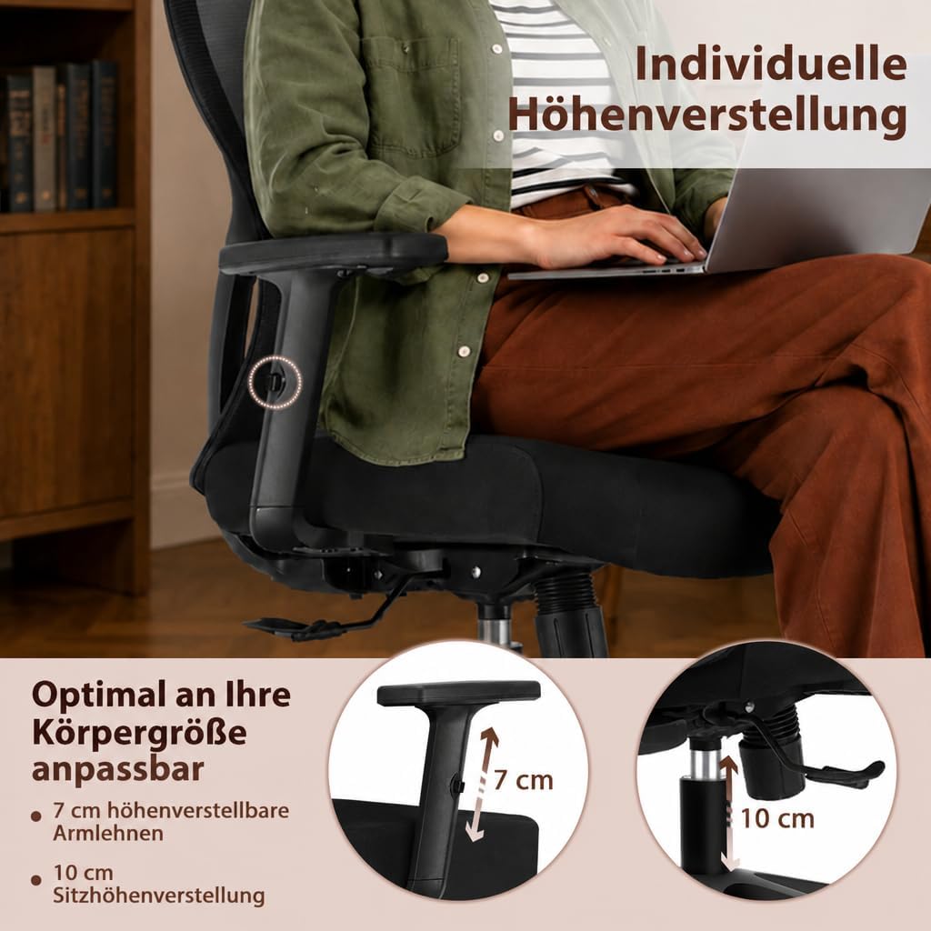 Ergonomischer Bürostuhl, Schreibtischstuhl mit Kopf-Lendenstütze | Höhenverstellbar,Verstellbare Arm