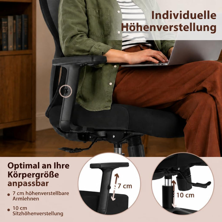 Ergonomischer Bürostuhl, Schreibtischstuhl mit Kopf-Lendenstütze | Höhenverstellbar,Verstellbare Arm