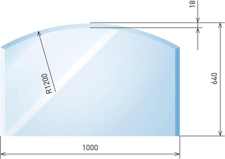 raik B40021 Raik Kamin Glasplatte Zunge flach 3 inkl. Facette 1000 x 640 mm, 1000 x 640 mm