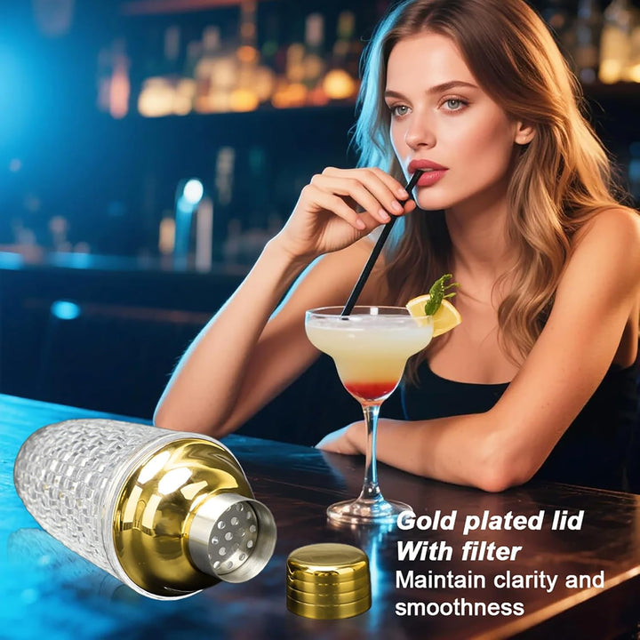 LUPATDY Glas Cocktailshaker,400ml Cocktail Shaker Set,Cocktail Shaker Glas Mixer mit Edelstahl Messb