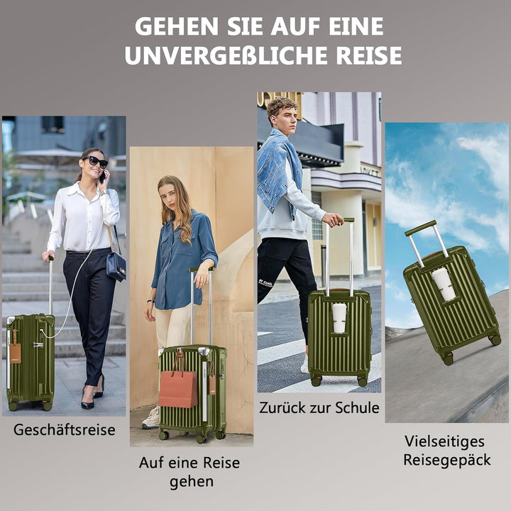 Joyway Koffer Trolley Reisekoffer von ABS Hartschalen Trolley mit Getränkehalter und 4 Rollen TSA Sc
