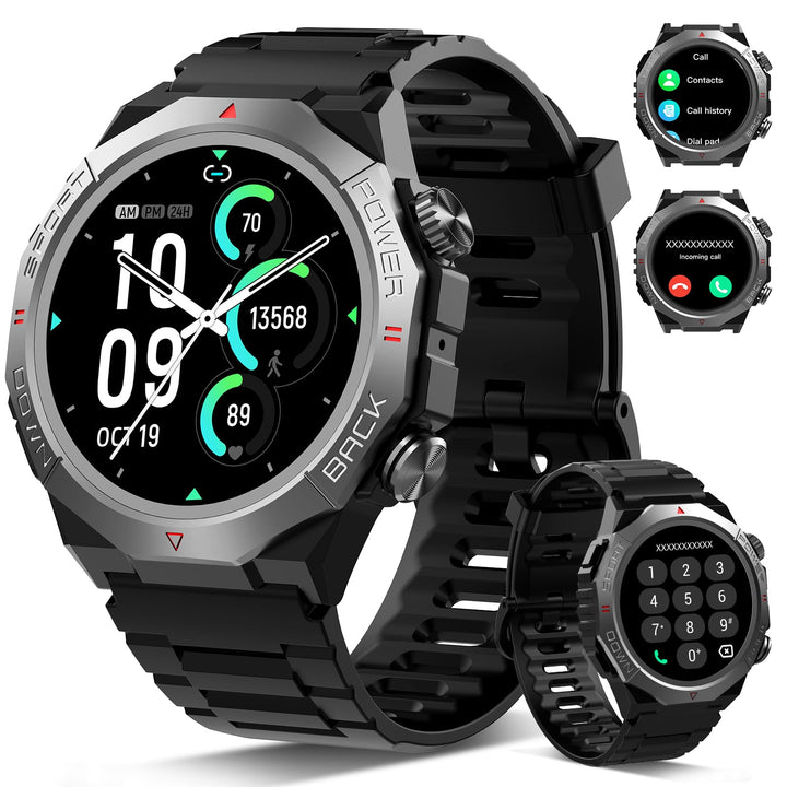 Militär Smartwatch Herren Damen, Smart Watch mitTelefonfunktion 1,39" Touchscreen, Herzfrequenzmonit