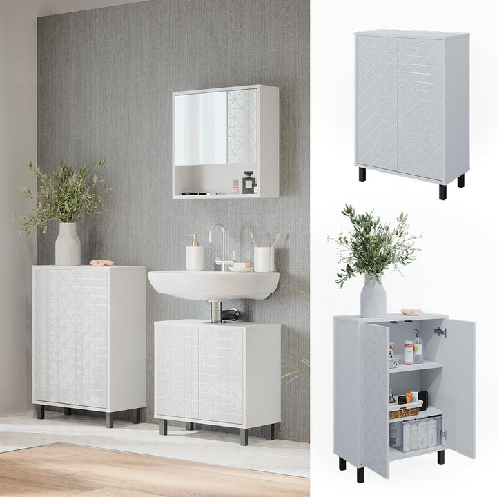 Vicco Midischrank Agasta, Weiss Hochglanz, 56.2 x 83.2 cm Weiss Hochglanz Badschrank 3 Fächer, Weiss