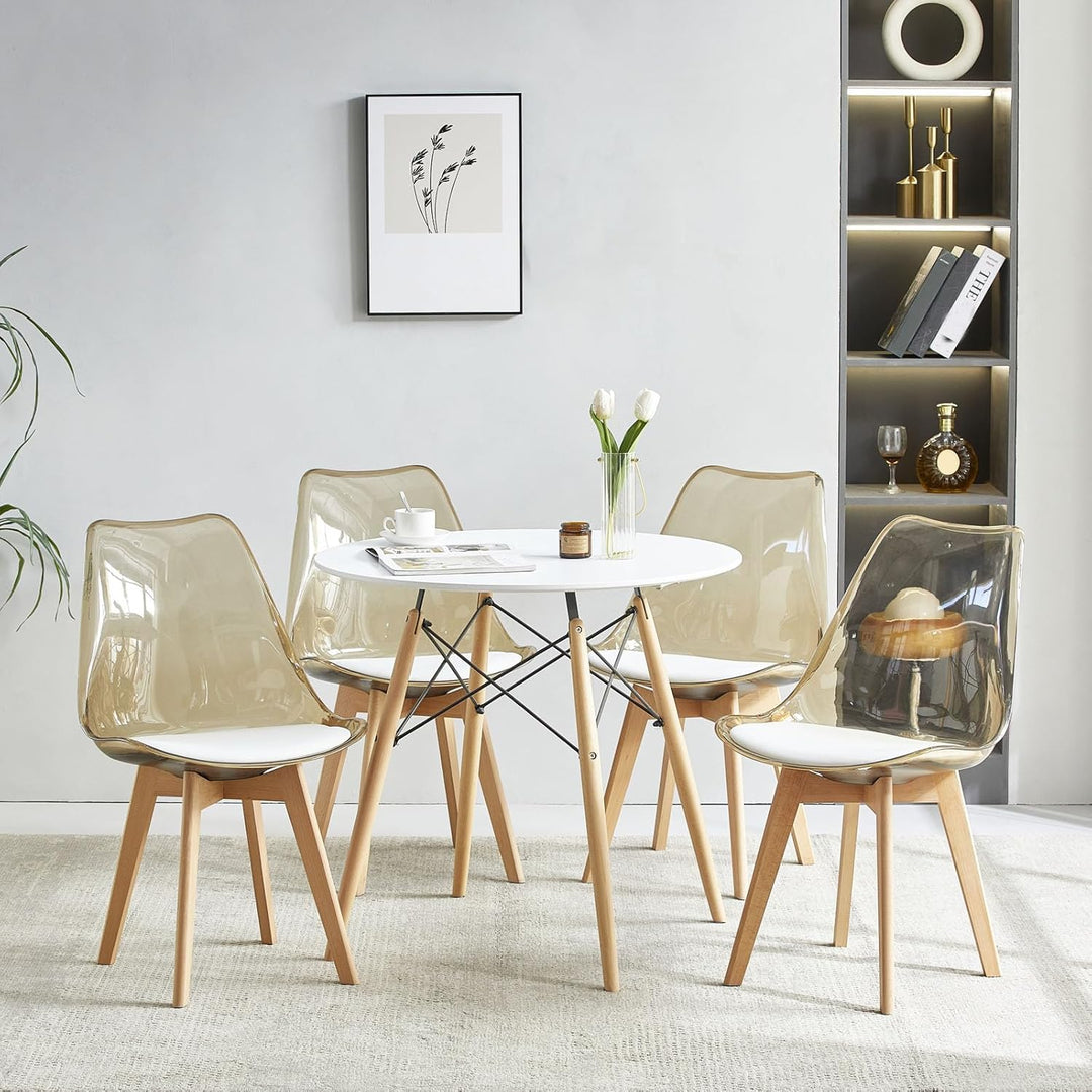 EGGREE 4er-Set Skandinavische SGS-geprüfte Esszimmerstühle, 4 Braune Transparente Küchenstühle mit M