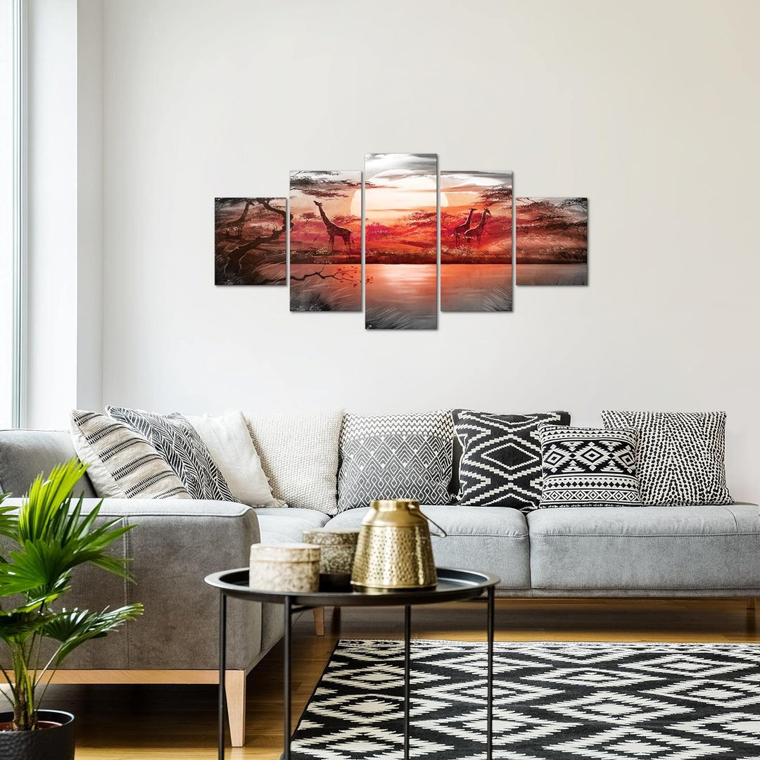 Runa Art Wandbilder Afrika Giraffe 5 Teilig Bild auf Vlies Leinwand Deko Wohnzimmer Schlafzimmer Lan