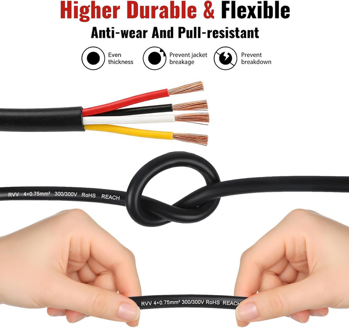 10M Fahrzeugleitung 4x0,75mm² Rundkabel, 12V 24V 4 Adriges Anhängerkabel, 4 Adriges Elektrokabel FLR