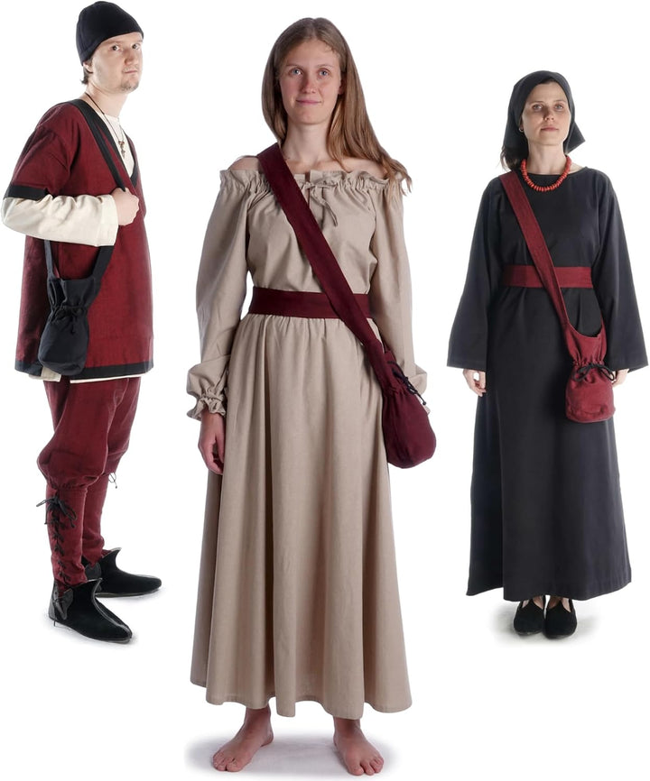 Umhänge -Tasche Klein - Baumwolle/Leinenlook Mittelalter Kleidung Rot, Rot
