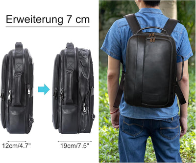 TIDING Herren Rucksack Echtes Leder Gross Kapazität Business Reisetasche für 15,6 Zoll Laptop Tasche