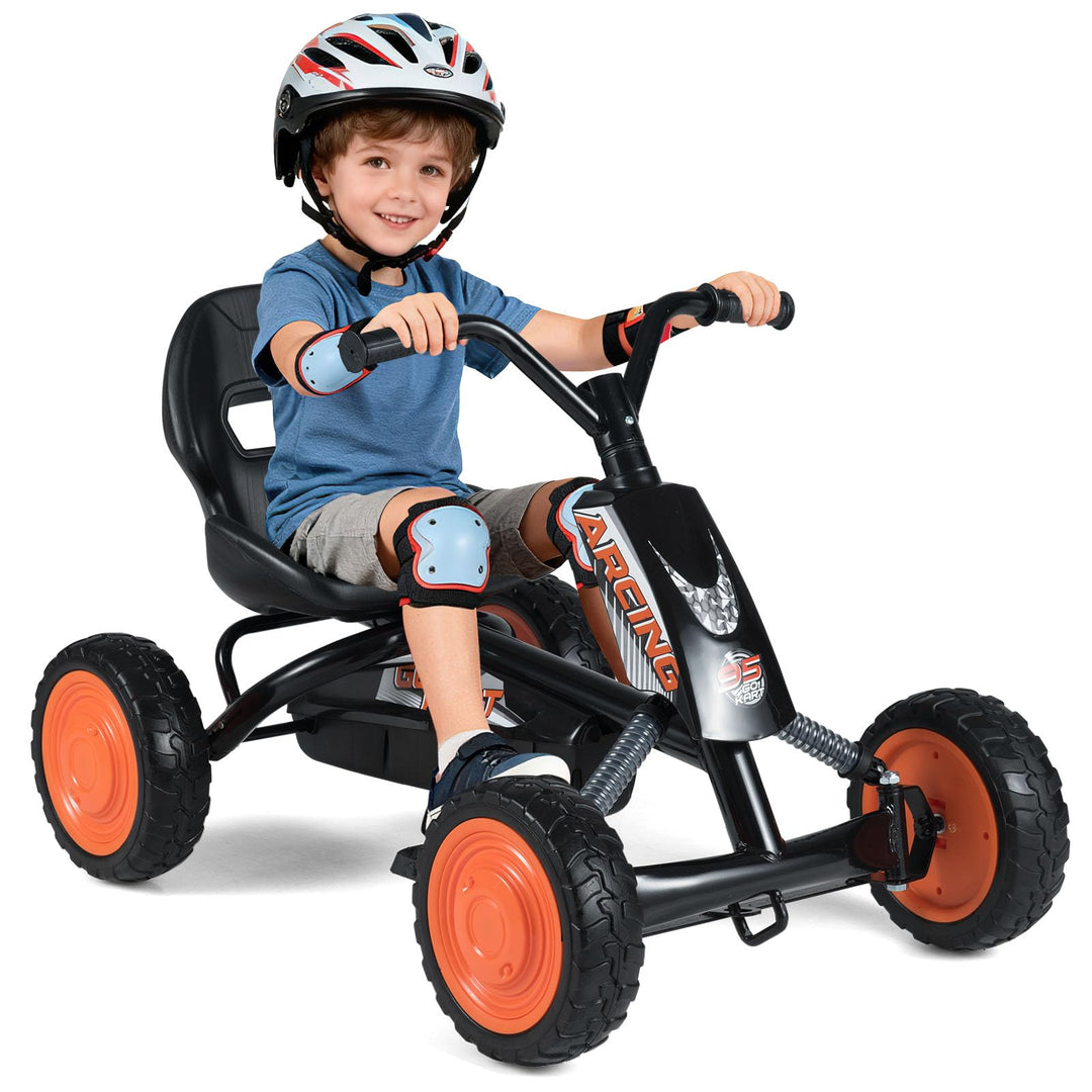 DREAMADE Kinder Go Kart, Gokart mit einstellbarem Sitz & Rückenlehne, Tretfahrzeug mit Vorwärts- & R