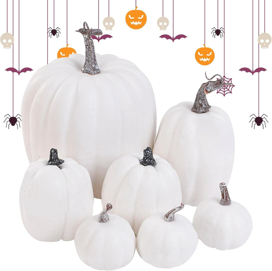 7 Halloween Weisser Kürbis Herbst Deko, Simulationsschaum Weisser Kürbis,Halloween Kunstpflanzen Kür
