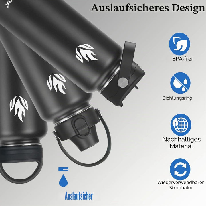 XACIOA Edelstahl Wasserflasche,1200ml/40oz Vakuumisolierte Trinkflasche,Auslaufsichere mit Strohdeck