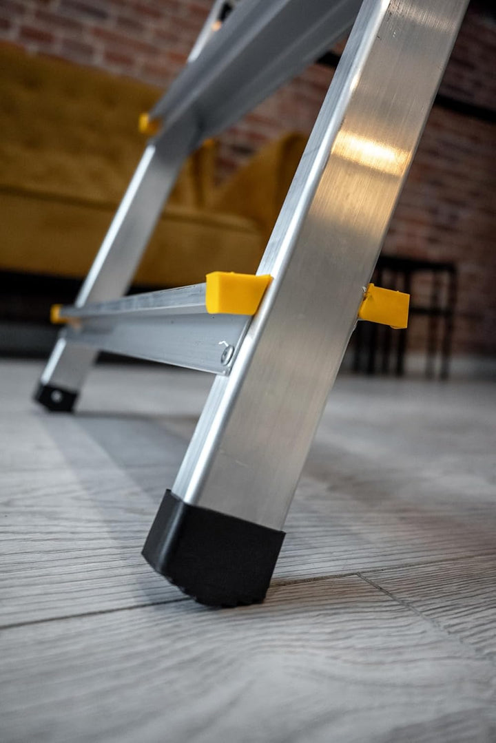DRABEST Leiter PRO Serie Alu Klaptritt 4 Stufen Klappbare Leiter mit Sicherheits Handläufen bis 150