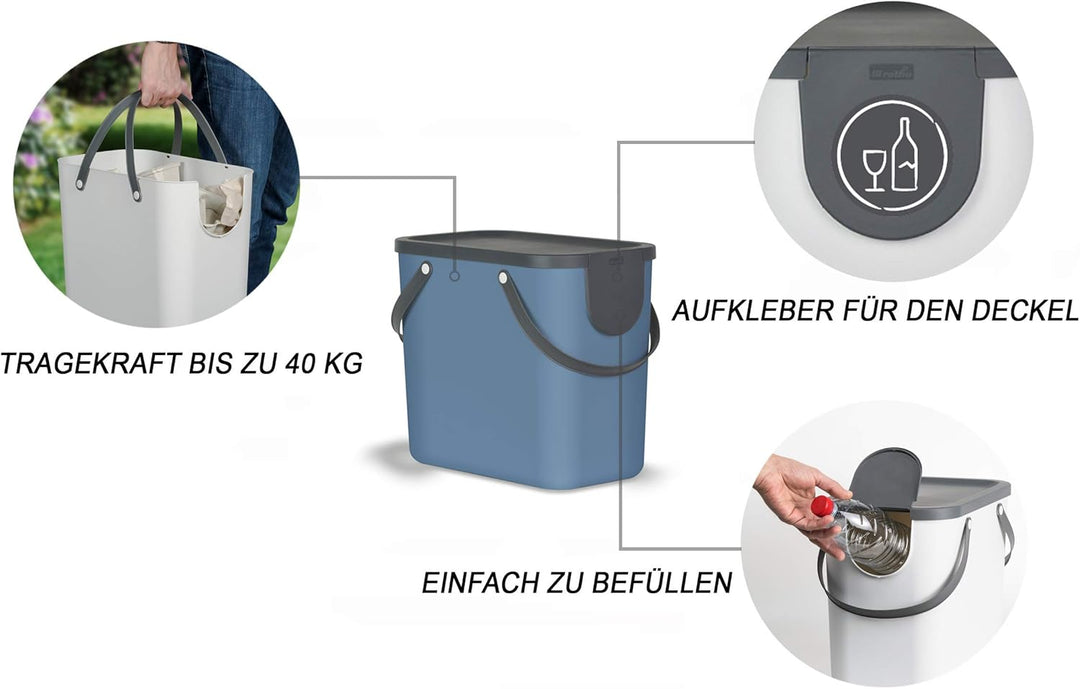 Rotho Albula 3er-Set Mülltrennungssystem 25l für die Küche, Kunststoff (PP) BPA-frei, anthrazit/blau