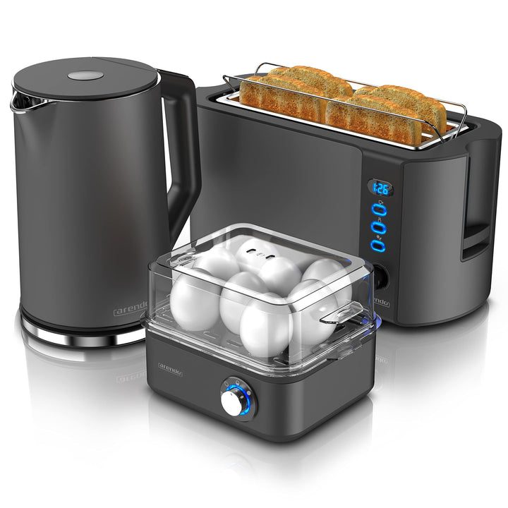 Arendo - Wasserkocher mit Toaster SET und Eierkocher, Edelstahl Cool Grey, Wasserkocher 1,5L 40° - 1