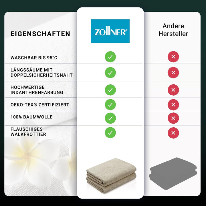 ZOLLNER 2er Set Duschtücher, Handtücher gross, 70x140 cm, Baumwolle, Cappuccino 2x Duschtücher Cappu
