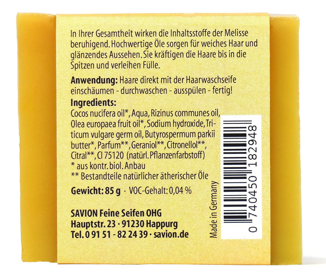 Savion 4+1 Bio Haarseife Melisse, Vegan, Handgemacht, Palmölfrei, Plastikfrei, 5x 85gr 1.42 g (300er
