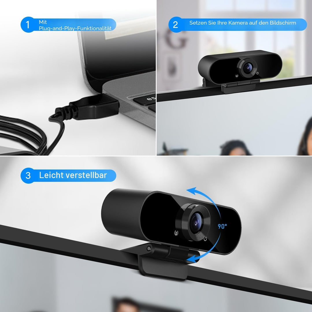 Smilodon 1080P HD Webcam, Pro, mit 110° Weitwinkel, Sichtschutz Abdeckung, Stativ, für Konferenzen,