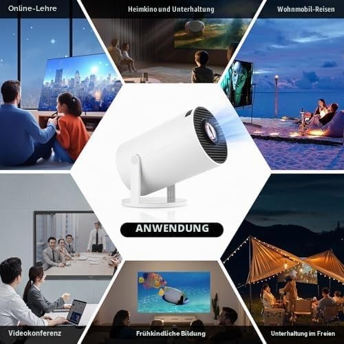 HY300PRO Mini Beamer 4K, Auto Horizontale Korrektur, 180° Drehbar, WiFi 6 + BT 5.0, Android 11.0, Ou