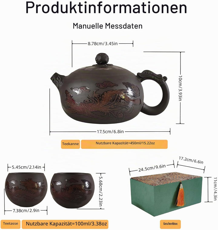 Yixing Zisha Teekanne Set 450ML, Chinesische Farbwechselnde Teekannen Ton mit Geschenkbox, Gross Kun