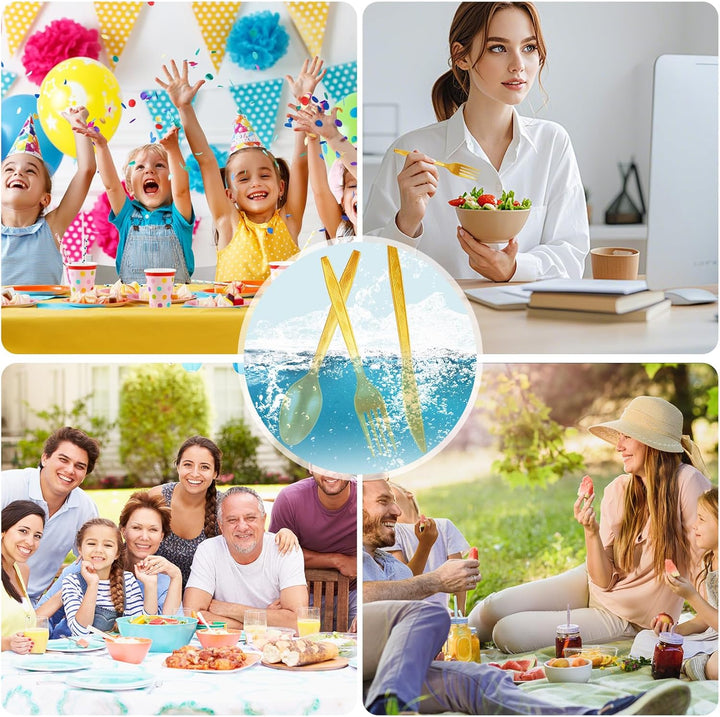 150 Stück Wiederverwendbaren Besteck Set, Party Besteck Mit Gabeln Messer Und Löffel Reusable Für Fa