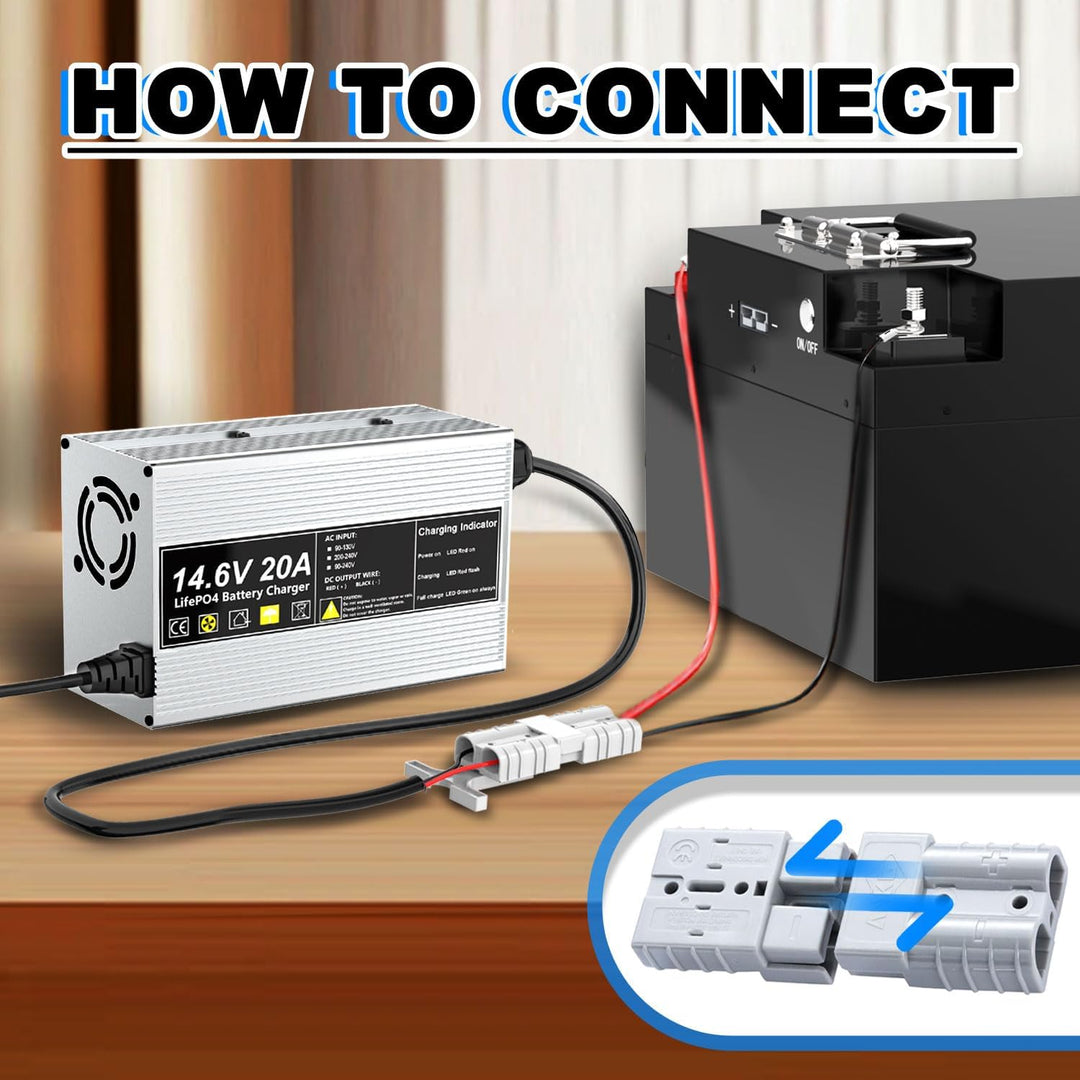 14,6V 20A LiFePO4 Ladegerät für 12V (12,8V) Lithium Eisenphosphat Batterieladegerät Schnellladung sc