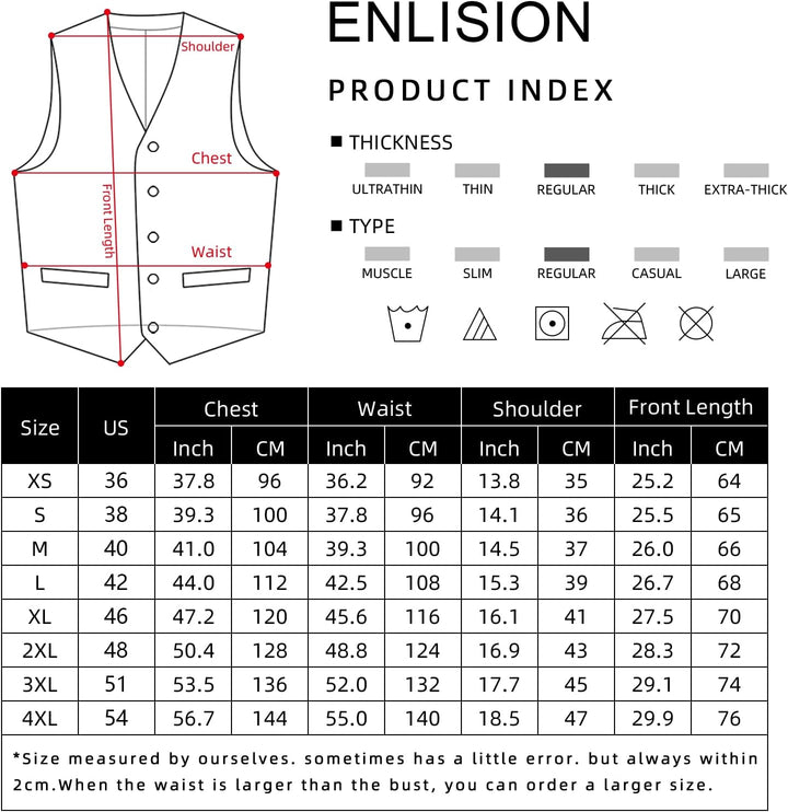 Enlision Anzugweste für Herren Formelle Einfarbige Weste Hochzeit Elegant Anzugwesten Business Weste