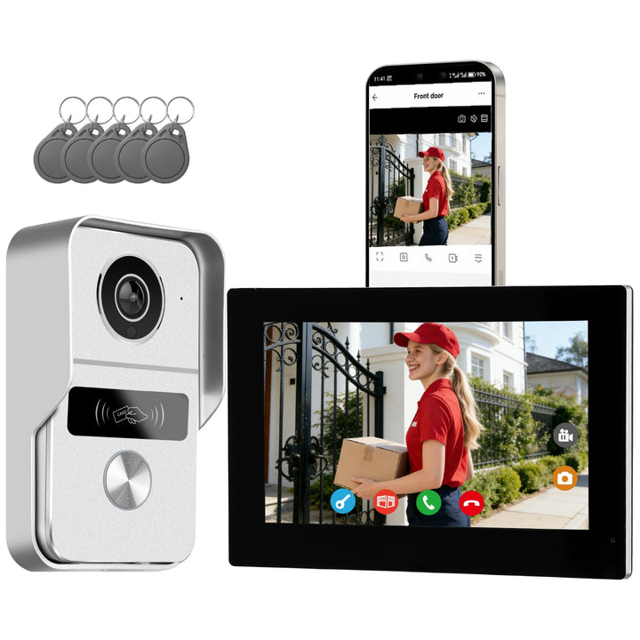 Video Türklingel mit Kamera, 2-Draht, Türsprechanlage mit 7" Farb-Touchscreen, Entsperren und Zwei-W