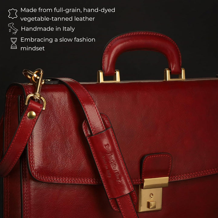 Time Resistance Leder Aktentasche - Leder Tasche Handgefertigt in Italien - Arbeitstasche mit Schult
